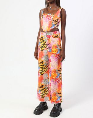 Elsie and Fred graphic animal print straight leg jeans in multi colour
