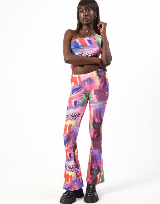 Elsie and Fred london graphic bootcut low waisted co ord trouser in multi colour