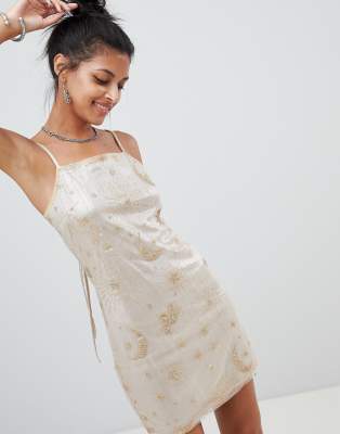 elsie & fred cami dress in gold glitter mesh