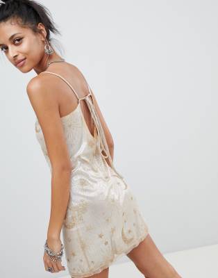 elsie & fred cami dress in gold glitter mesh
