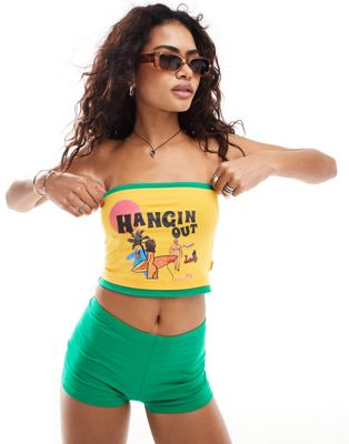 Elsie & Fred contrast bandeau crop top with tree house print co-ord-Yellow