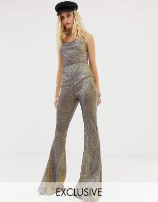 flared glitter jumpsuit