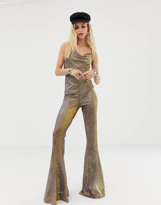 Gold store flare jumpsuit