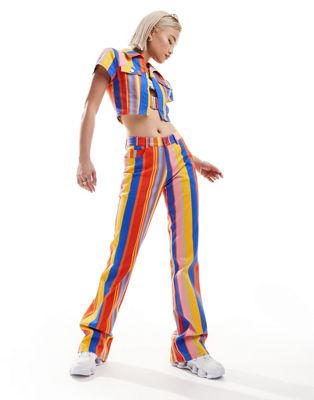 Elsie & Fred high waist flare trousers in 70s stripe co-ord