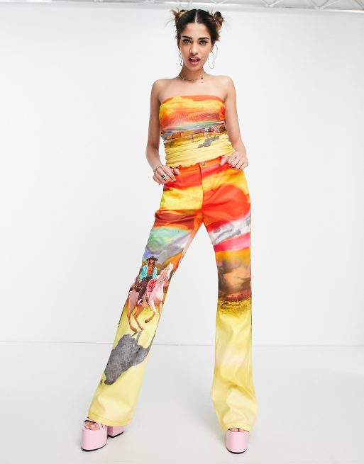 Elsie & Fred high waisted pants in western print (part of a set) ASOS