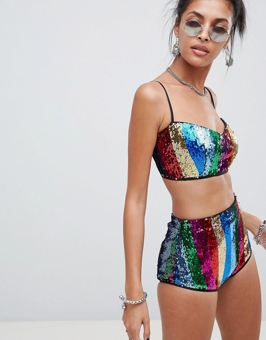 Elsie & Fred high waisted shorts in sequin stripe-Multi