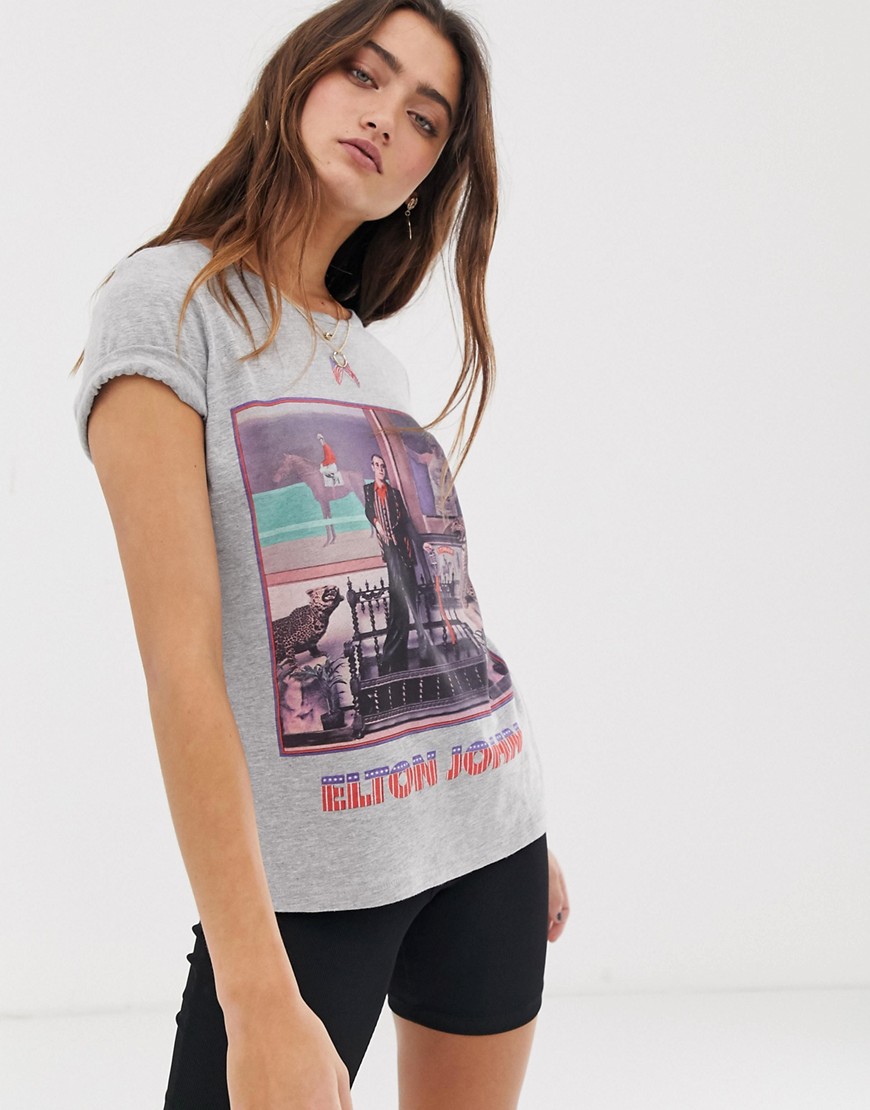 'Elton John' t-shirt med fotografisk print fra Only-Grå