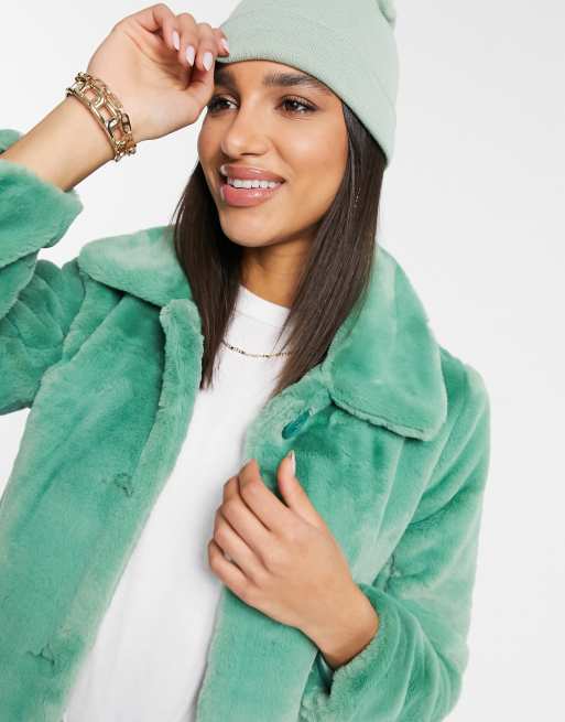 Mint green faux sales fur coat