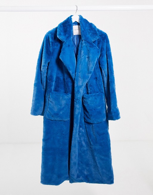 Elvi faux fur madaxi coat in blue