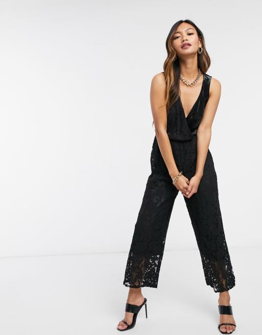 Elvi Kurz Geschnittener Spitzen Jumpsuit In Schwarz Evesham Nj