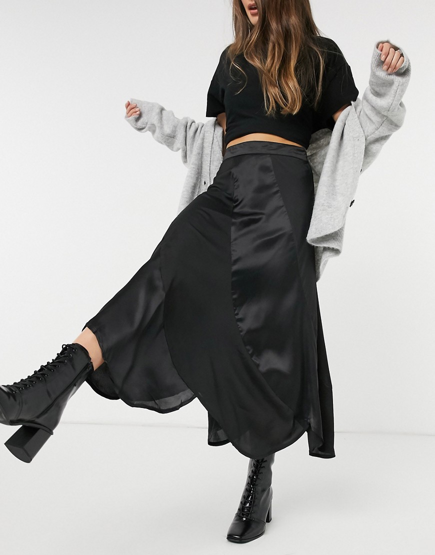 Elvi matte & shine slip skirt in black