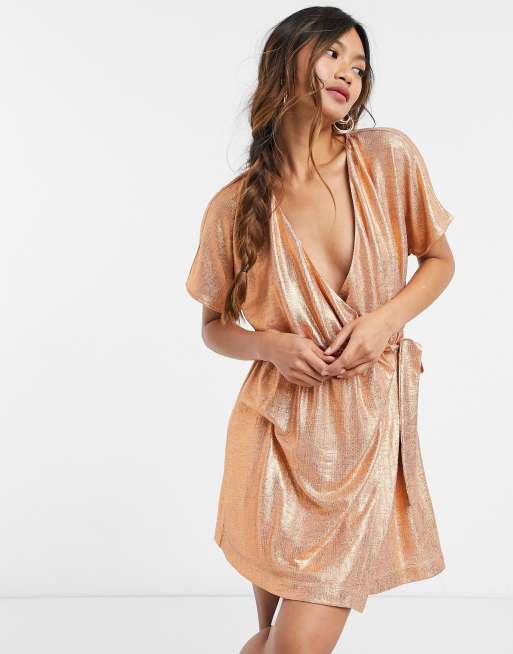 bronze wrap dress