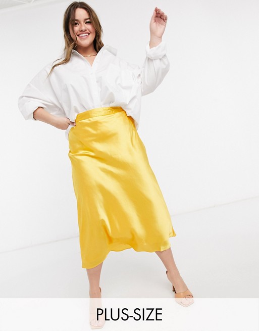 Elvi Plus bias cut skirt in yellow