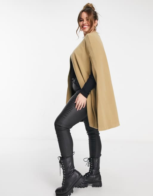 Elvi Plus cape coat in camel ASOS