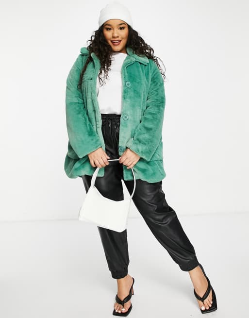 Elvi Plus faux fur coat in mint, 4 of 4