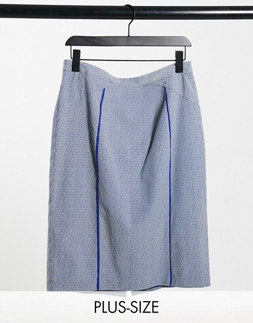 Elvi Plus jacquard midi skirt in blue