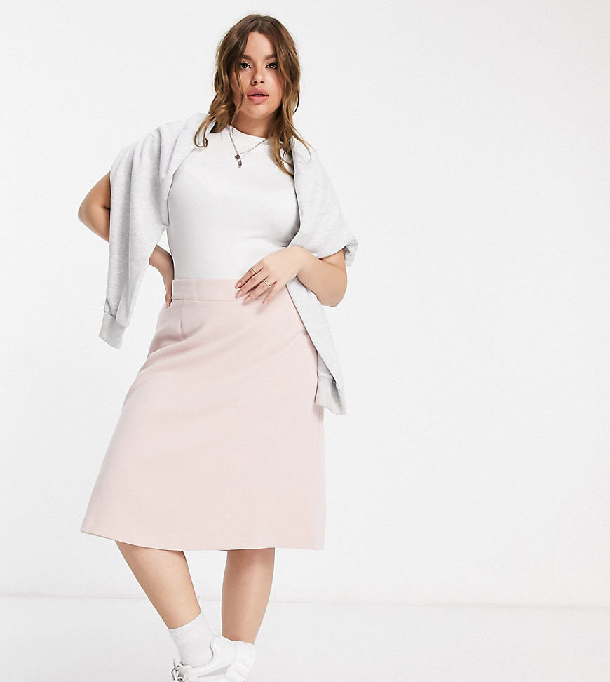Elvi Plus linen a-line skirt in pink