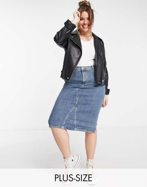 Elvi Plus Midi Bleistiftrock Aus Denim In Blau Asos