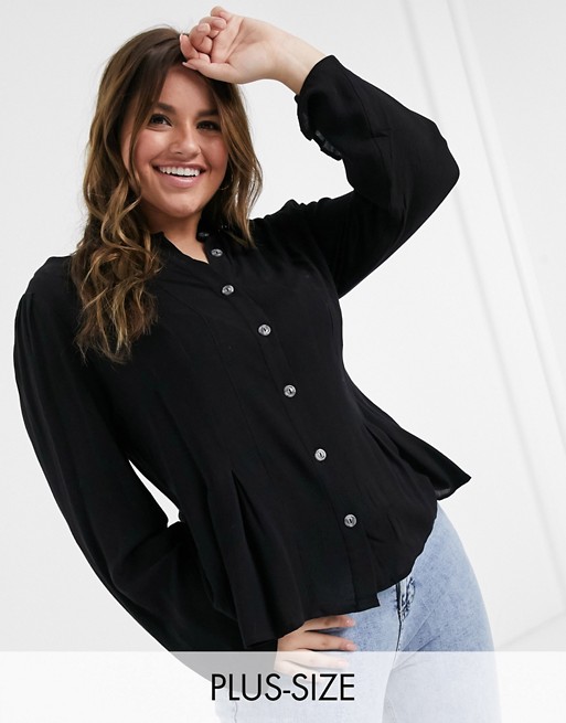 Elvi Plus pleated hip blouse in black