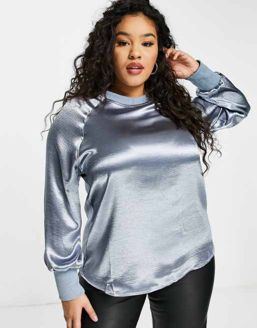 Elvi Plus satin sweatshirt in blue