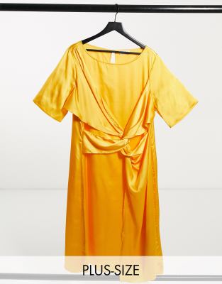 Elvi Plus Twist Detail Midi Dress In Yellow In Yellow
