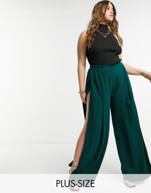 Plus wide pants in green | ASOS