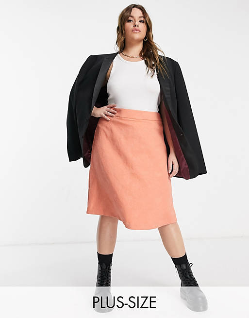 Elvi Plus – Żakardowa spódnica mini w brzoskwiniowym odcieniu