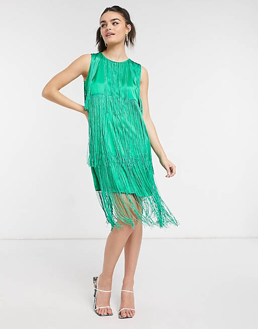 Elvi statement fringe dress in green | ASOS