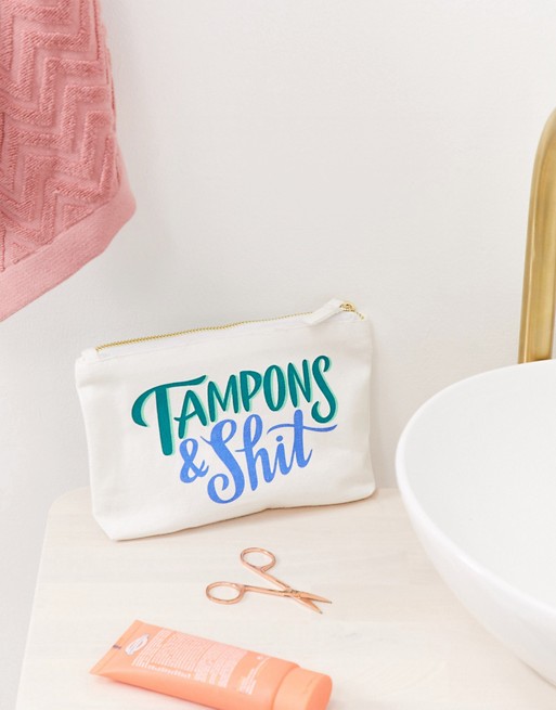 Emily McDowell tampons and shit canvas pouch