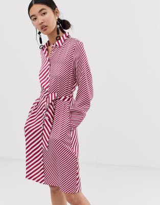 striped belted shirt dress