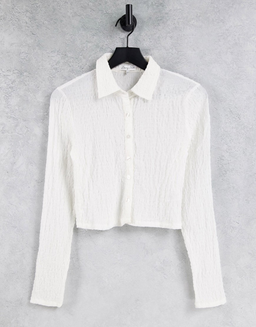 Emory Park 90s shrunken shirt in crinkle ivory-White