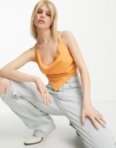 Emory Park asymmetric crop top in tangerine orange