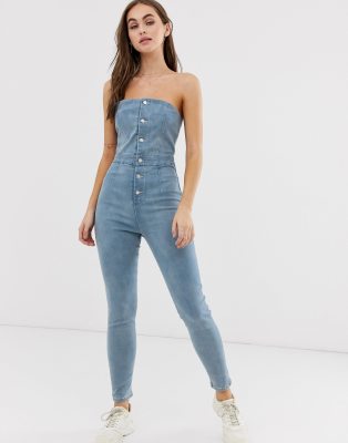 denim bandeau jumpsuit