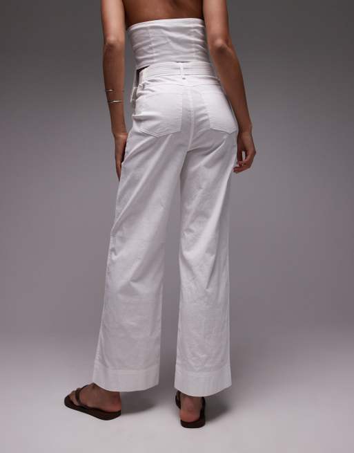 Emory Park belt detail wide leg linen trouser co-ord in white, 4 of 5