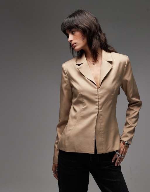 Emory Park - Blazer stretto in vita color sabbia con apertura sulla schiena