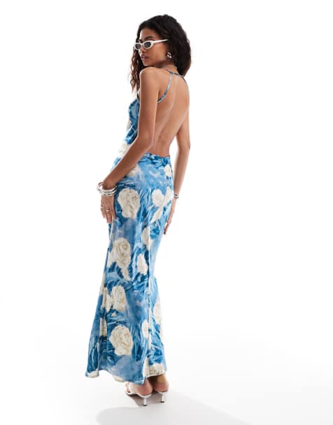 Emory Park bloom cowl neck satin maxi dress in teal blue - view 1