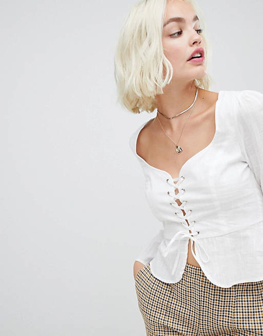 Emory Park blouse with lace up detail