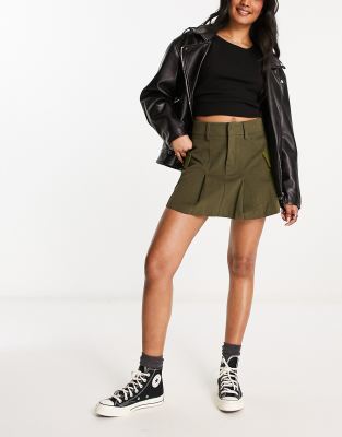 Emory Park Box Pleat Mini Kilt In Khaki-green