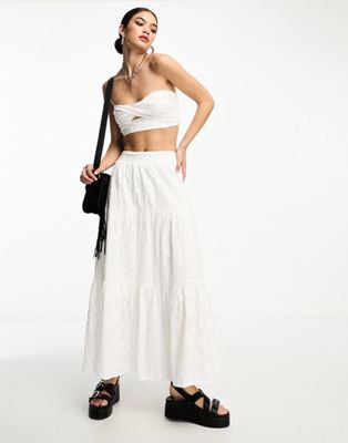 Emory Park broderie tiered maxi skirt co-ord in white