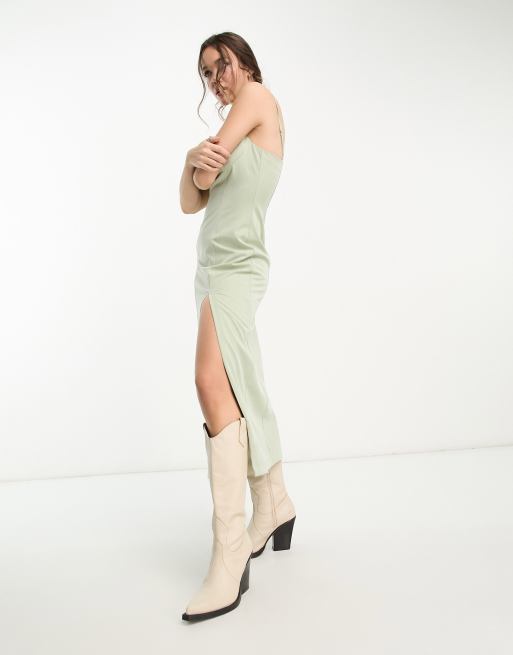 Emory Park bust detail split hem midi dress in soft sage | ASOS