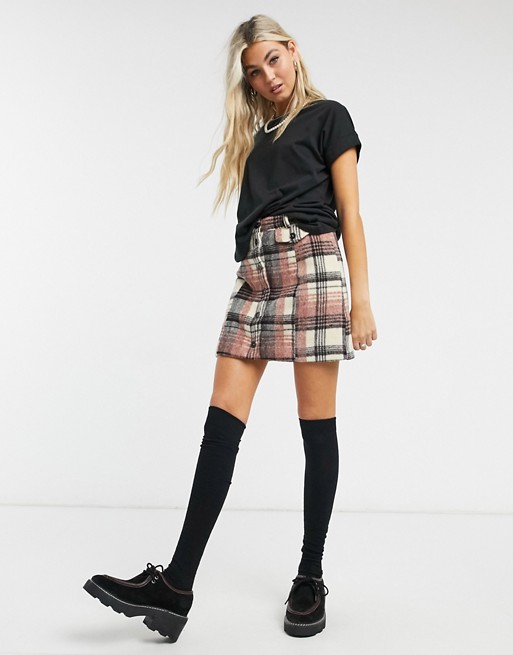 Emory Park button front mini skirt in brushed check co-ord