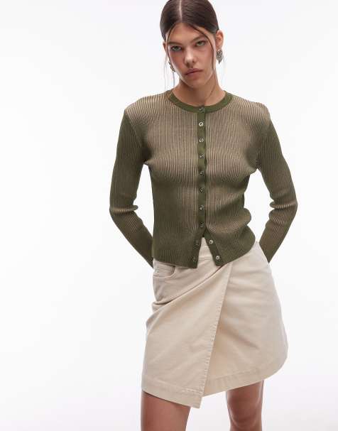 Emory Park button through henley top in olive - view 1