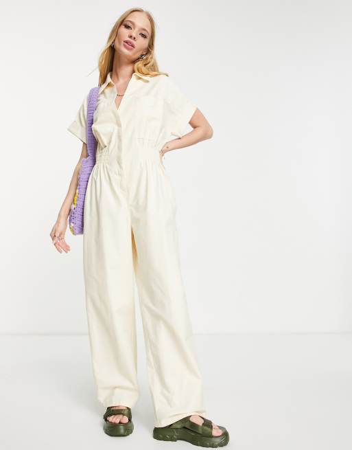 Emory Park button through jumpsuit in cream ASOS