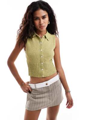 button through knitted top in sage green