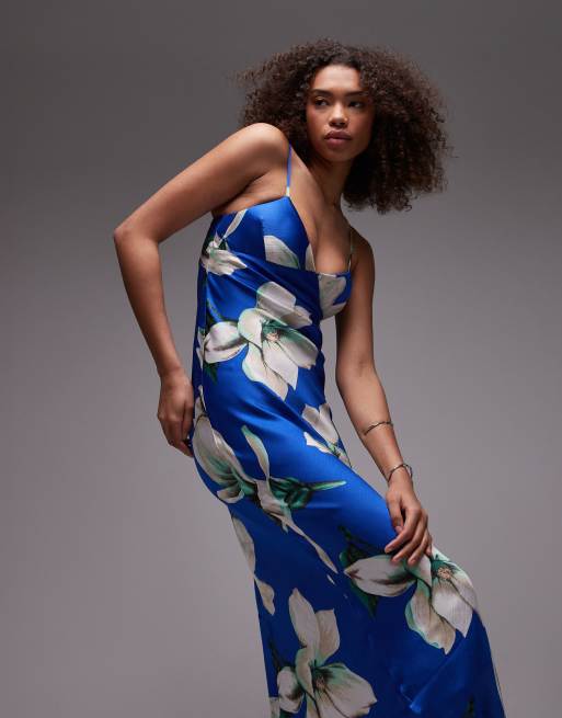 Emory Park – Camisole-Maxikleid in Kobaltblau aus Satin mit großen Blüten, 2 von 4