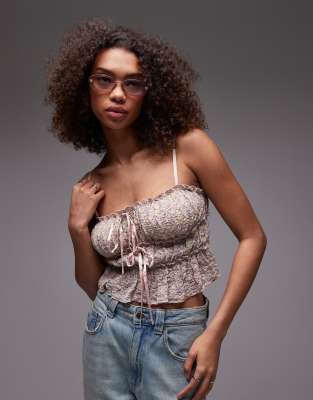 Emory Park - Camisole-Oberteil in Rosa mit Schnürdetail und Blumenmuster-Bunt