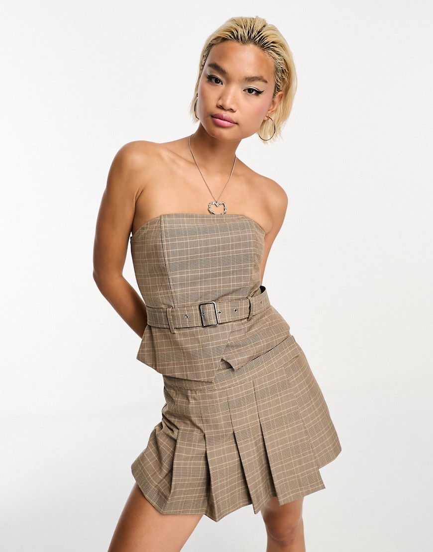 Emory Park check buckle detail corset co-ord top in brown