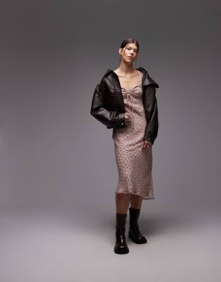 Emory Park Emory Park check print long sleeve midaxi dress in dusty rose-Pink