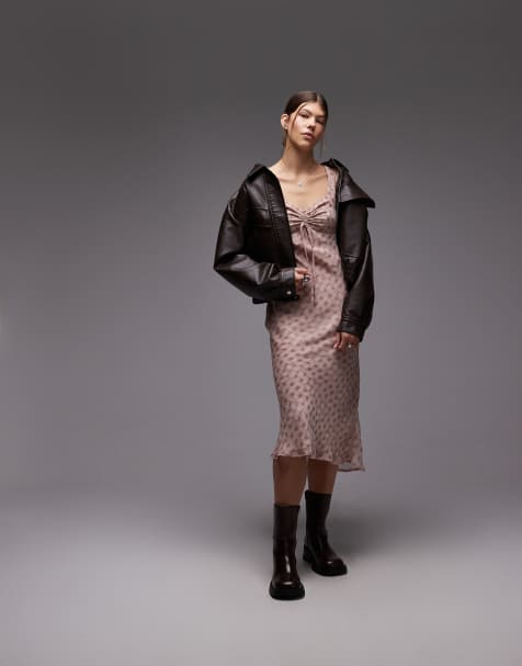 Emory Park check print long sleeve midaxi dress in dusty rose - view 1