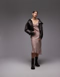[Emory Park] Emory Park check print long sleeve midaxi dress in dusty rose-Pink XL Dusty rose